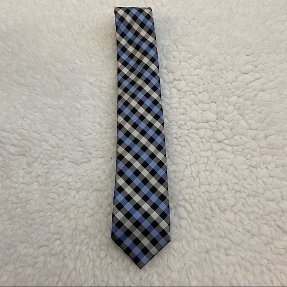 Tommy Hilfiger Blue Plaid and Polka Dots 100% Silk Wide Neck Tie - Picture 3 of 5
